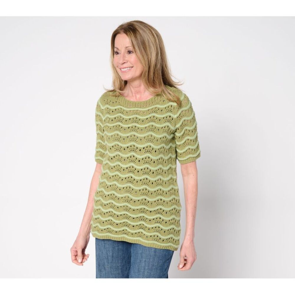 SUNNYLiFE Women's Top Sweater Sz XL Denim & Co. 100% Cotton Green A689745